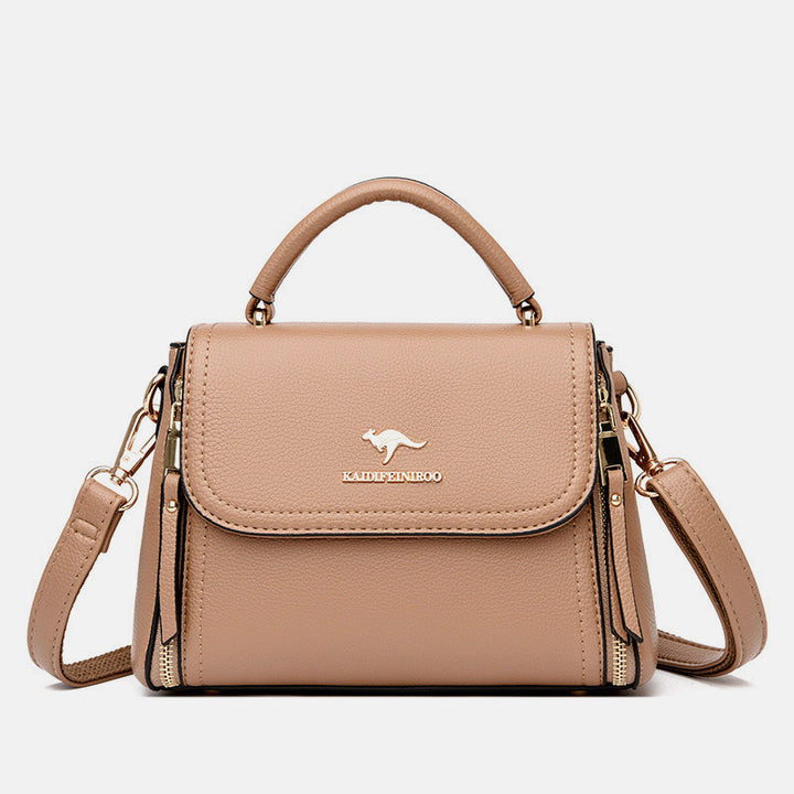 Double Compartment Top Handle Satchel Leather Crossbody Bag Purse Handbag