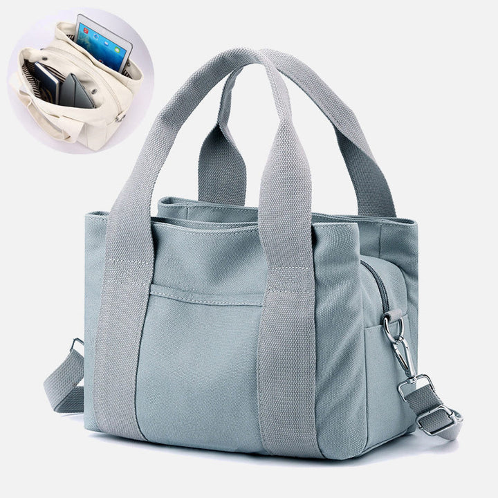 Solid Color Small Tote Triple Compartment Large Crossbody Canvas Purse