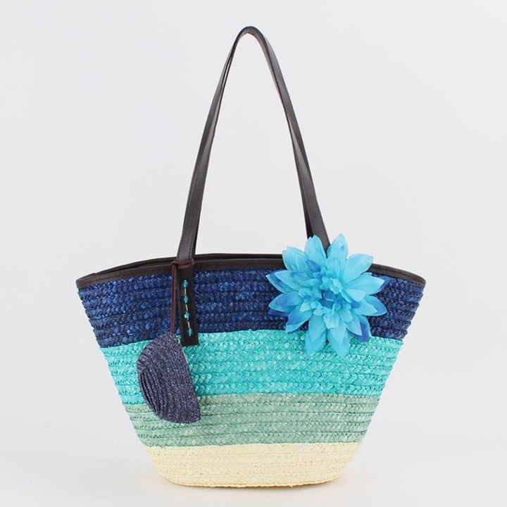 Summer Flower Straw Woven Beach Bag Travel Tote Bag