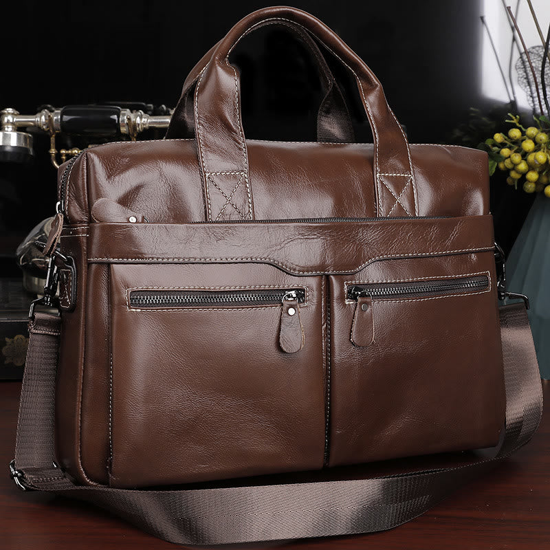 Business Briefcase Messenger Bag For Men Genuine Leather Laptop Bag