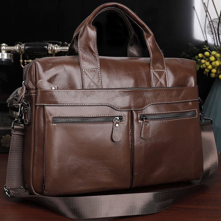 Business Briefcase Messenger Bag For Men Genuine Leather Laptop Bag