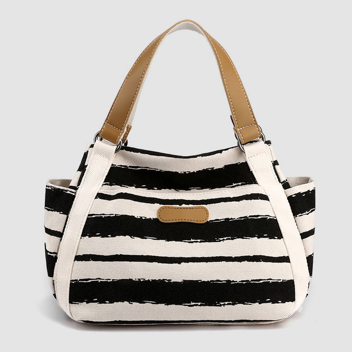 Casual Tote Bag For Women Daily Use Striped Canvas Bag