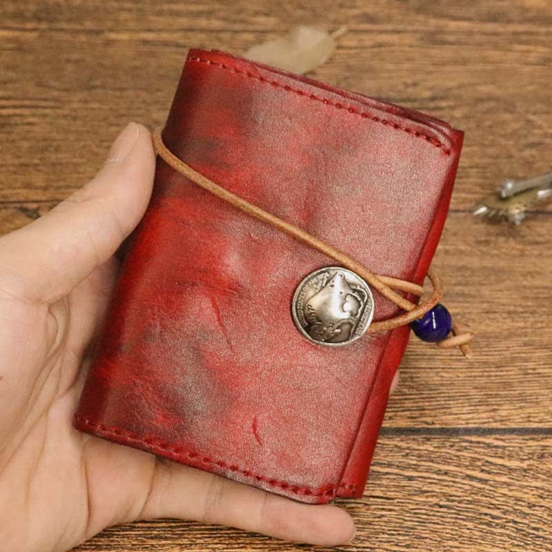 Retro Handmade Genuine Leather Card Holder Wallet for Men Women - DarkRed - image 18