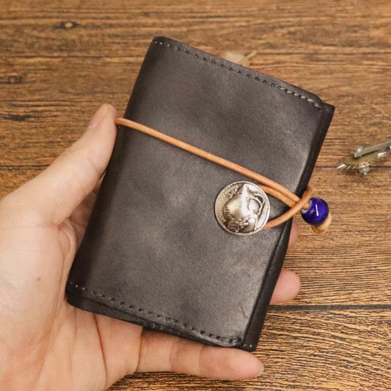 Retro Handmade Genuine Leather Card Holder Wallet for Men Women - Black - image 19