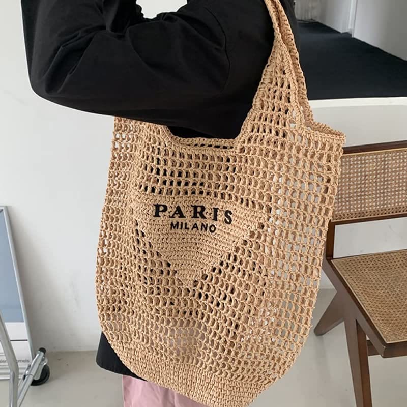 Beach Bag For Women Knitted Retro Hollowed Out Handbag