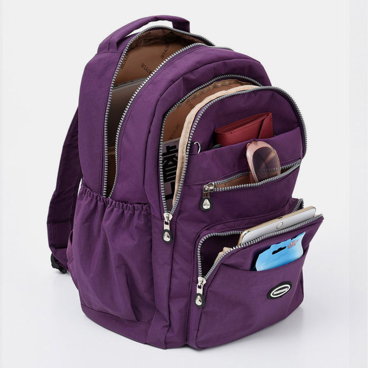 Multi-Pocket Nylon Backpack Lightweight Casual Travel Daypack for Women