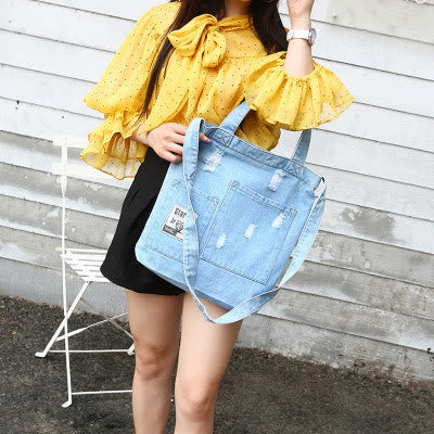 Denim Tote For Outing Retro Canvas Ripped Crossbody Bag - image 2