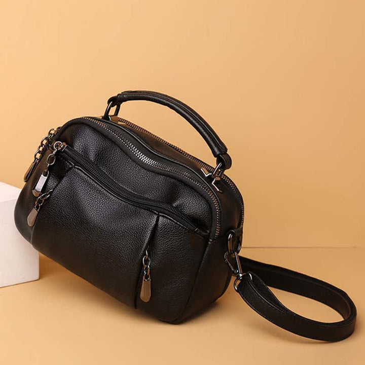 Multi-Pocket Leather Crossbody Purse for Women Small Top Handle Satchel Handbag