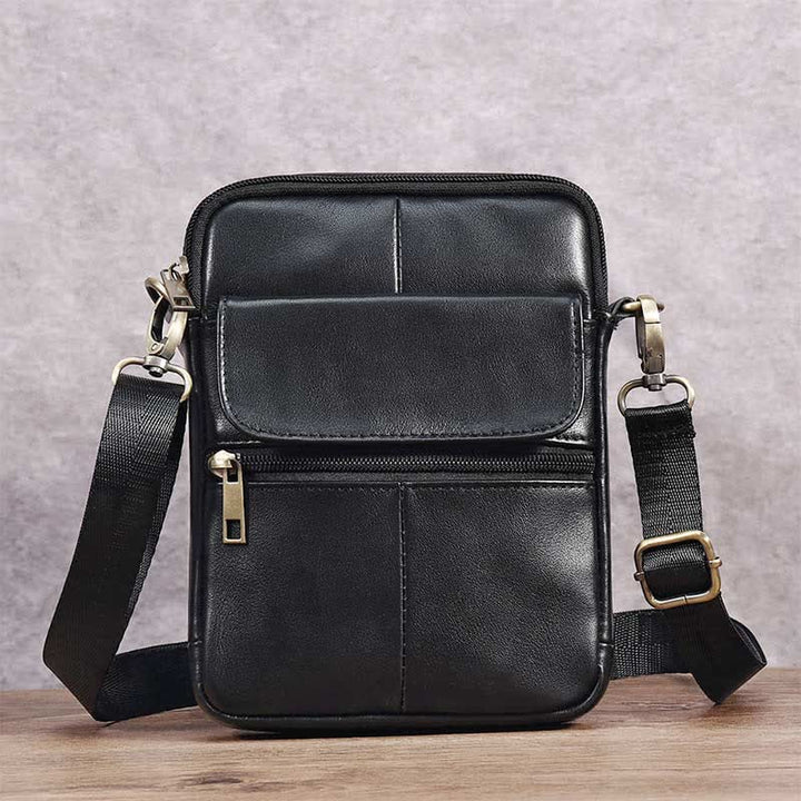 Real Leather Small Messenger Crossbody Bag for Men with Multiple Pockets