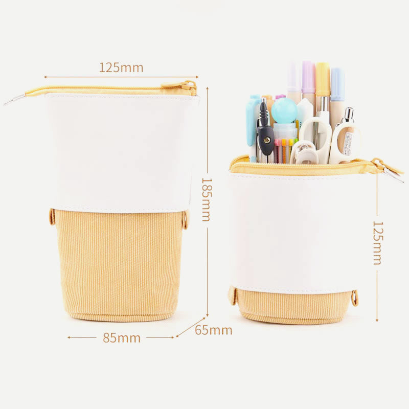 Pencil Case for Student Corduroy Pull-Down Telescopic Simple Pen Bag