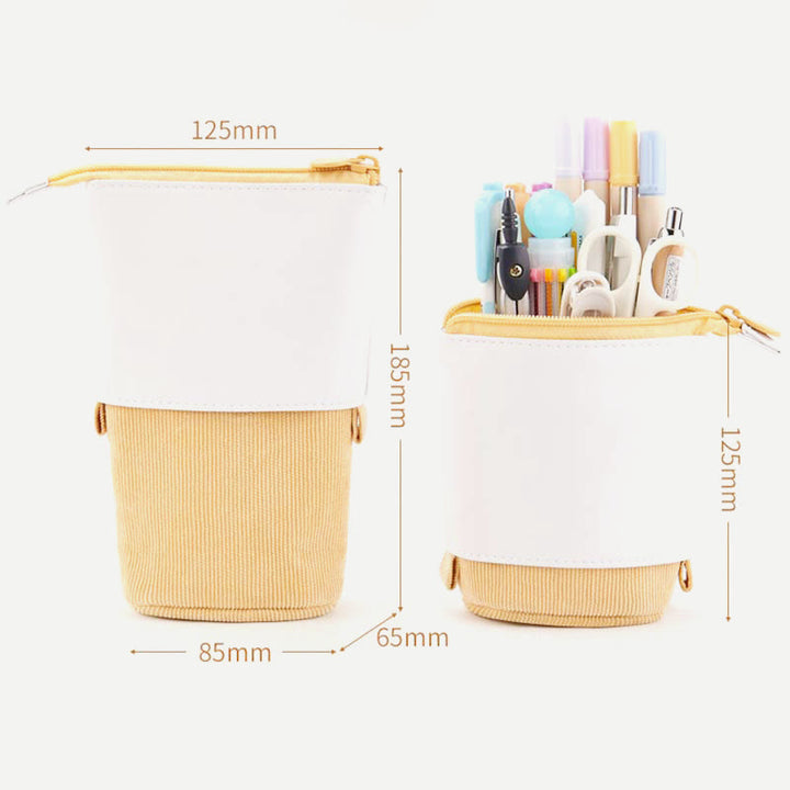 Pencil Case for Student Corduroy Pull-Down Telescopic Simple Pen Bag