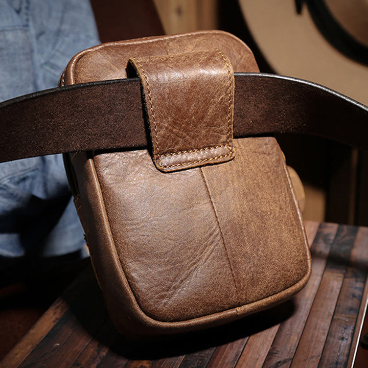 Waist Bag For Men Daily Outdoor Retro Real Leather Belt Loop Pouch