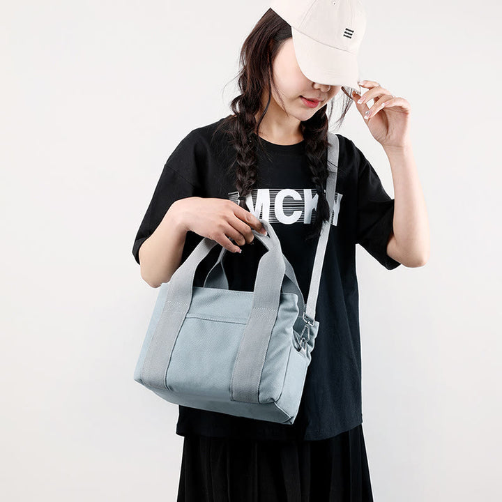 Solid Color Small Tote Triple Compartment Large Crossbody Canvas Purse