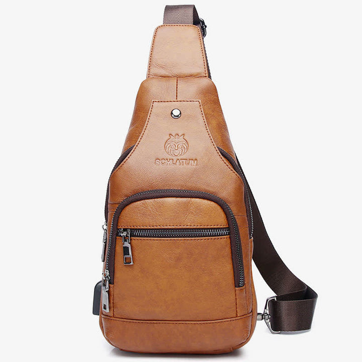 Genuine Leather Sling Bag Crossbody Backpack for Men Hiking Travel Daypack