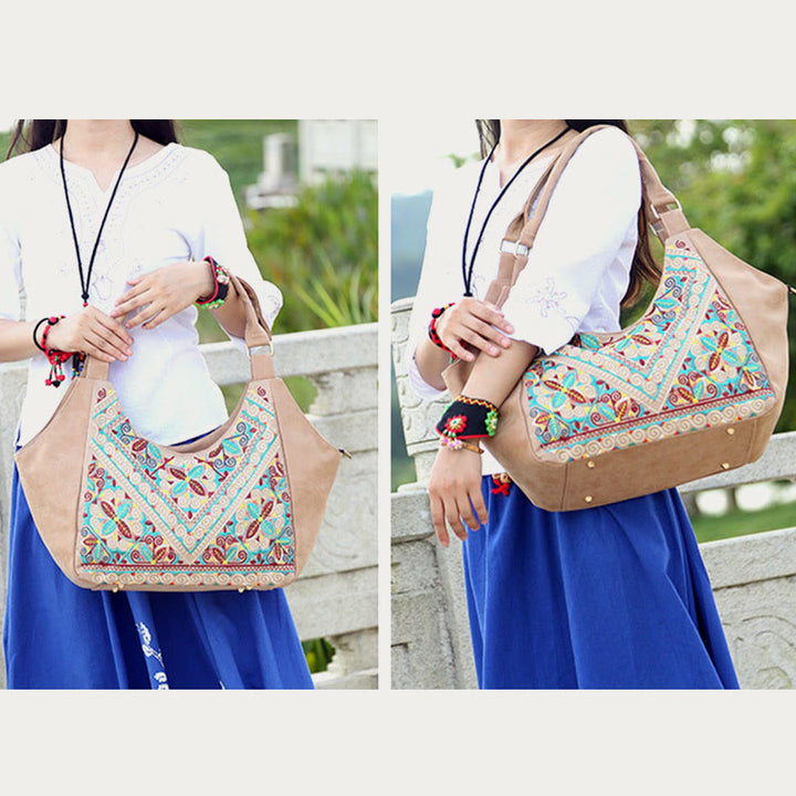 Tote For Women Travel Ethnic Style Pattern Leather Shoulder Bag