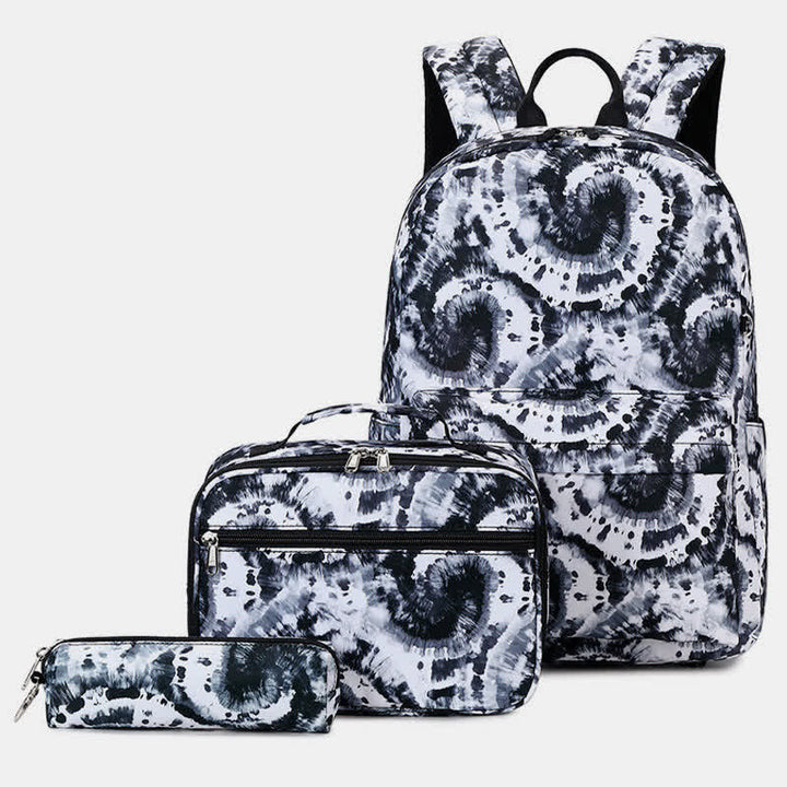 School Backpack Set 3 Pieces Tie-dye Girls Bookbags Lunch Bag Pencil Case