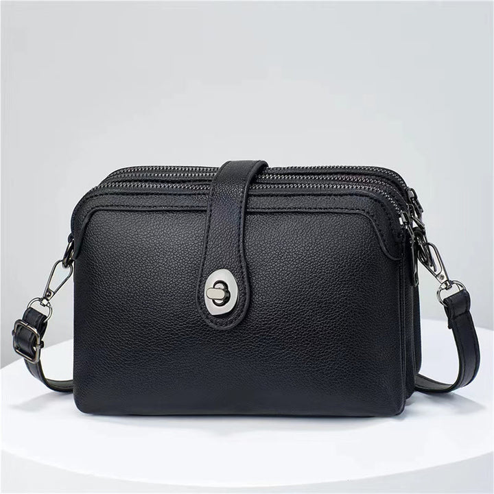 Triple Compartment Leather Bag For Women Large Capacity Plaid Bag