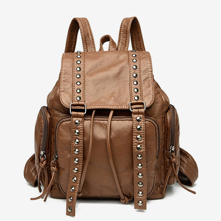 Rivet Backpack For Women Travel Soft Plain Color Leather Daypack