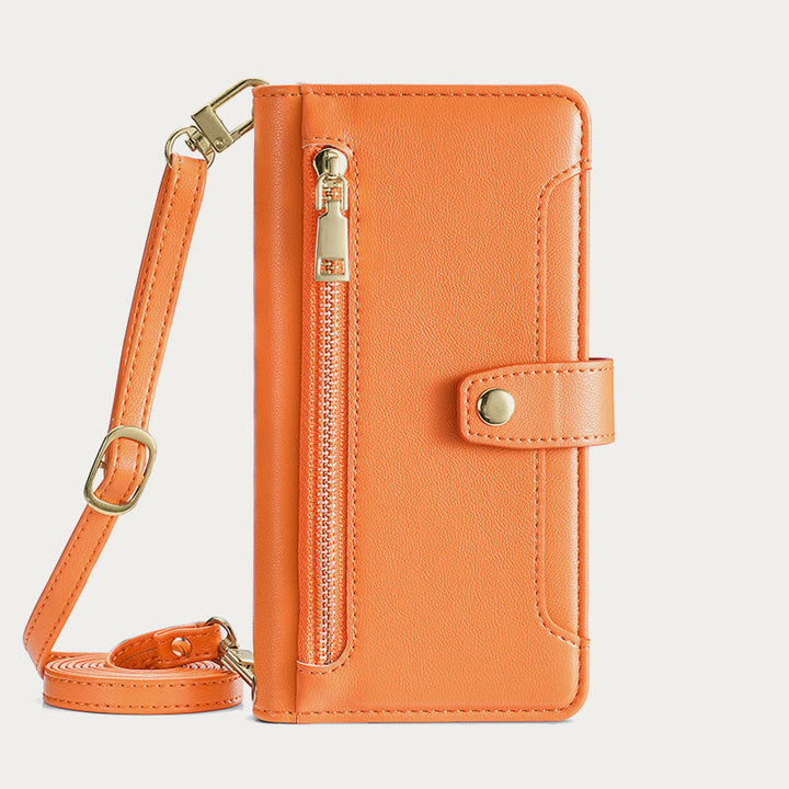 Faux Leather Wallet Case Phone Case for iPhone with Shoulder Strap