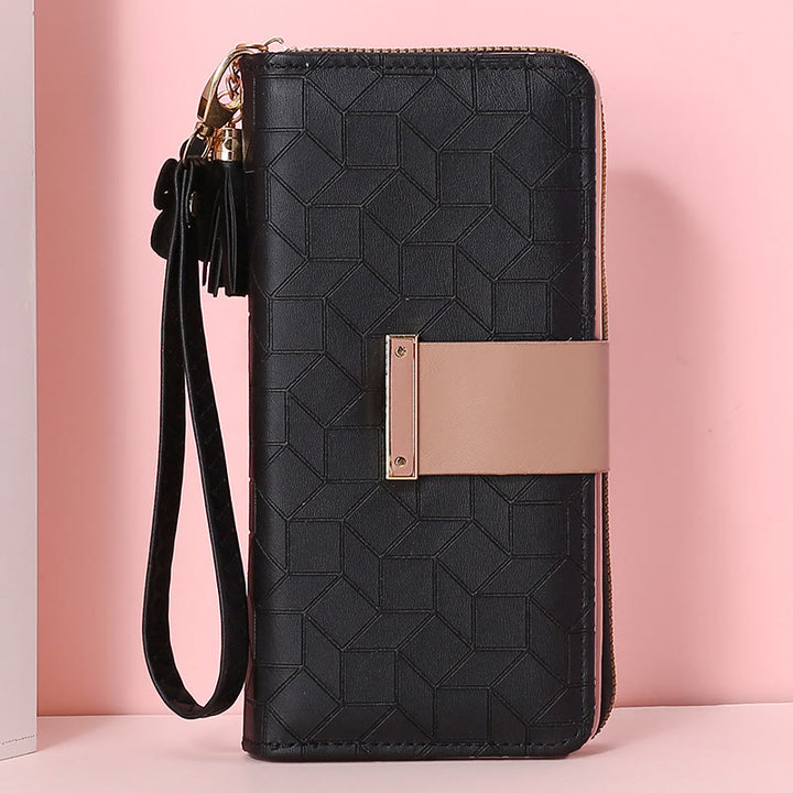 Square Plaid Money Clip Large Capacity Zipper Phone Wallet For Women