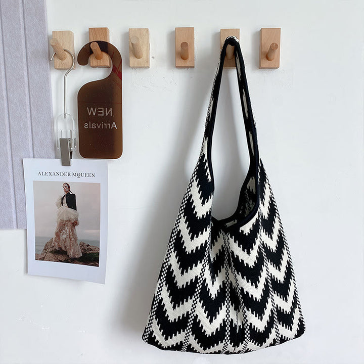 Wavy Stripe Tote For Women College Student Shoulder Bag