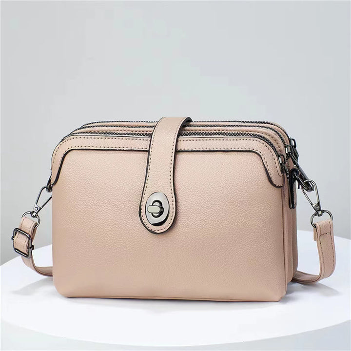 Triple Compartment Leather Bag For Women Large Capacity Plaid Bag