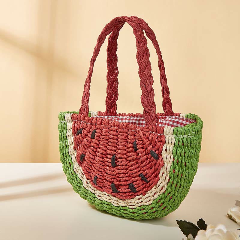 Beach Bag For Women Watermelon Pattern Portable Straw Crossbody Bag