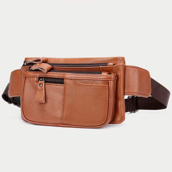 Men Classic Leather Sling Bag Waist Bag with Ajustable Strap