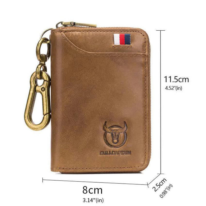 Leather Zip Around Wallet for Men RFID Blocking Card Holder with Keychain