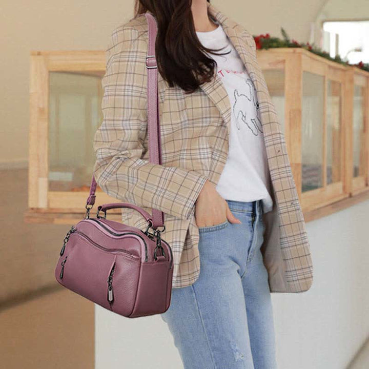 Multi-Pocket Leather Crossbody Purse for Women Small Top Handle Satchel Handbag