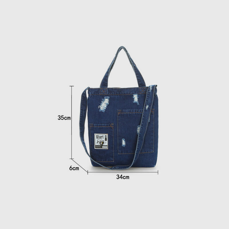 Denim Tote For Outing Retro Canvas Ripped Crossbody Bag - image 15