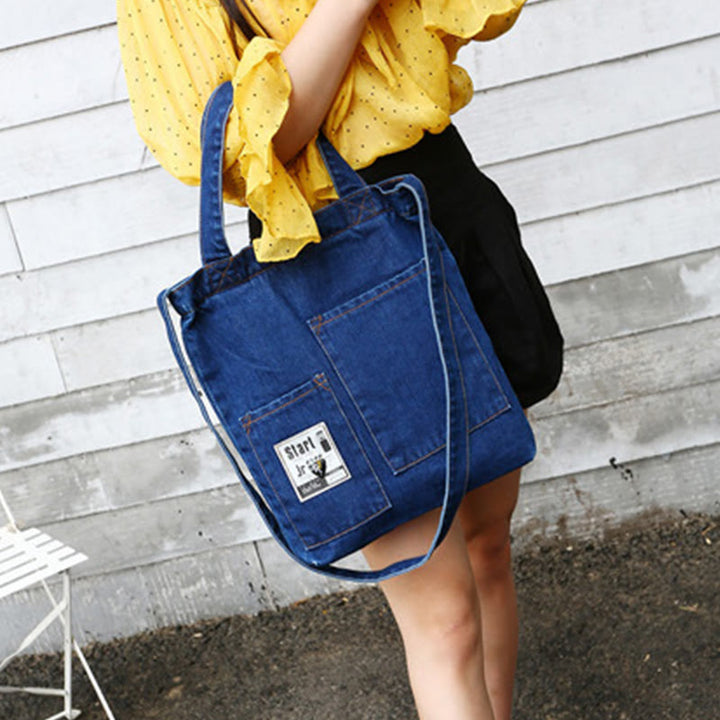 Denim Tote For Outing Retro Canvas Ripped Crossbody Bag - image 5