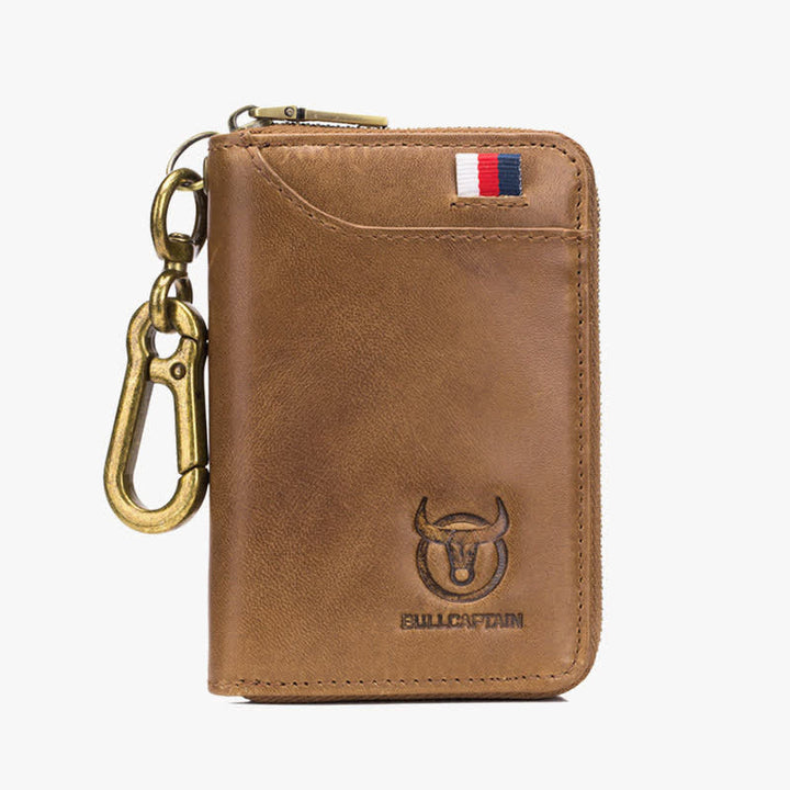 Leather Zip Around Wallet for Men RFID Blocking Card Holder with Keychain