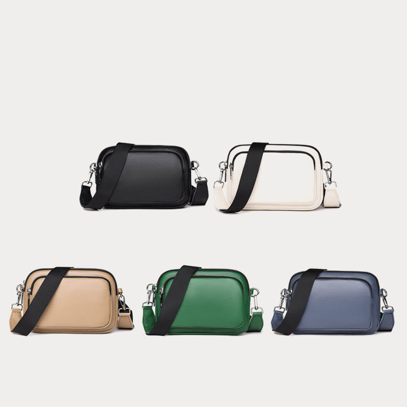 Triple Zip Genuine Leather Crossbody Bag Casual Travel Purse