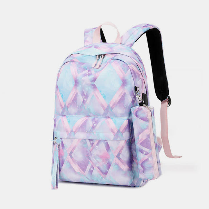 School Backpack Daypack Cute 3-Pcs Schoolbag Set with USB Charging Port