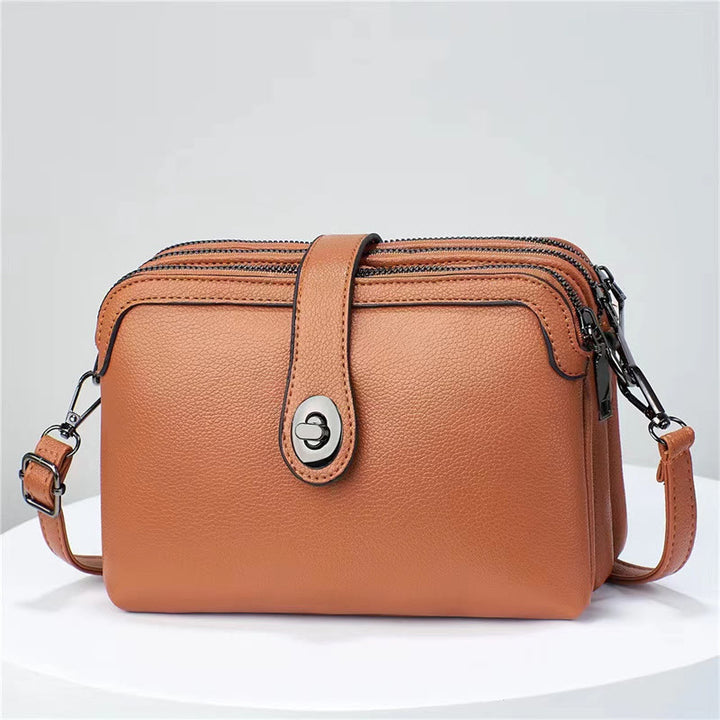 Triple Compartment Leather Bag For Women Large Capacity Plaid Bag