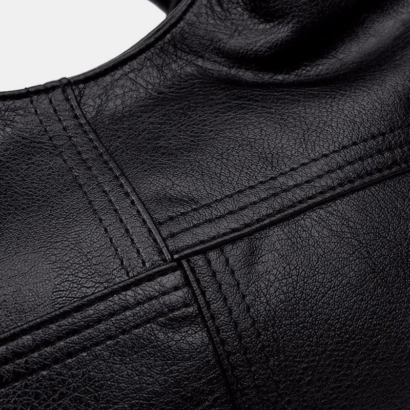 Soft Leather Handbags Stitching Solid Shoulder Bag