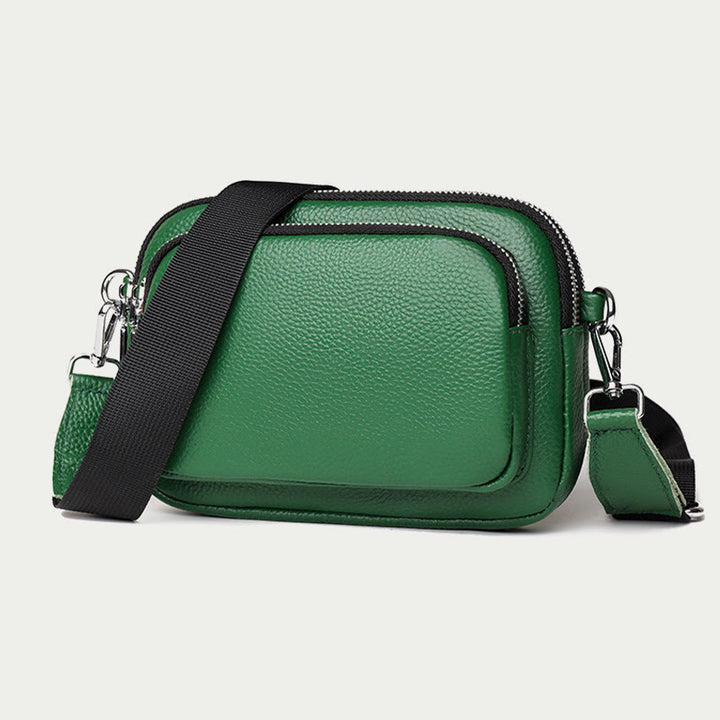 Triple Zip Genuine Leather Crossbody Bag Casual Travel Purse