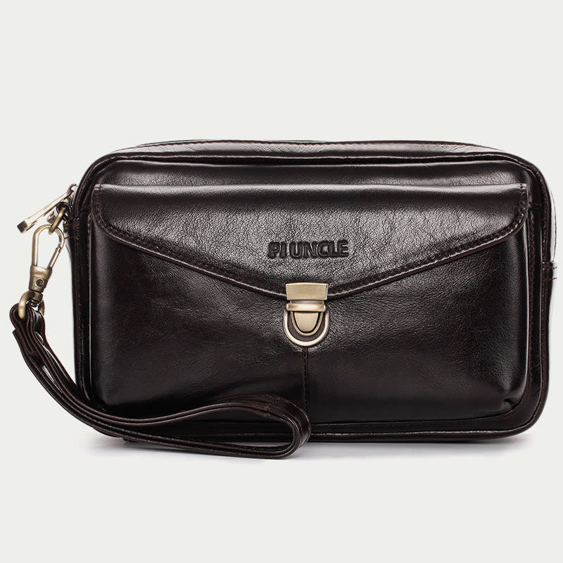 Real Leather Clutch Purse Business Handbag Wrist Bag Fit 7.9" Cellphone