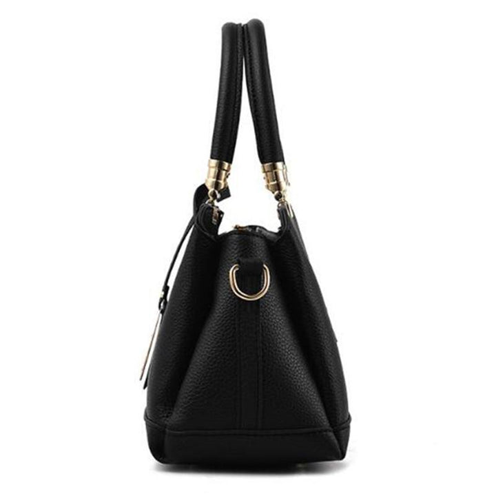 Triple Compartment Metal Decor Top-Handle Satchel Shoulder Crossbody Bag