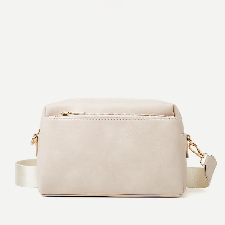 Triple Zip Small Crossbody Bag Faux Leather Casual Handbag Camera Purse