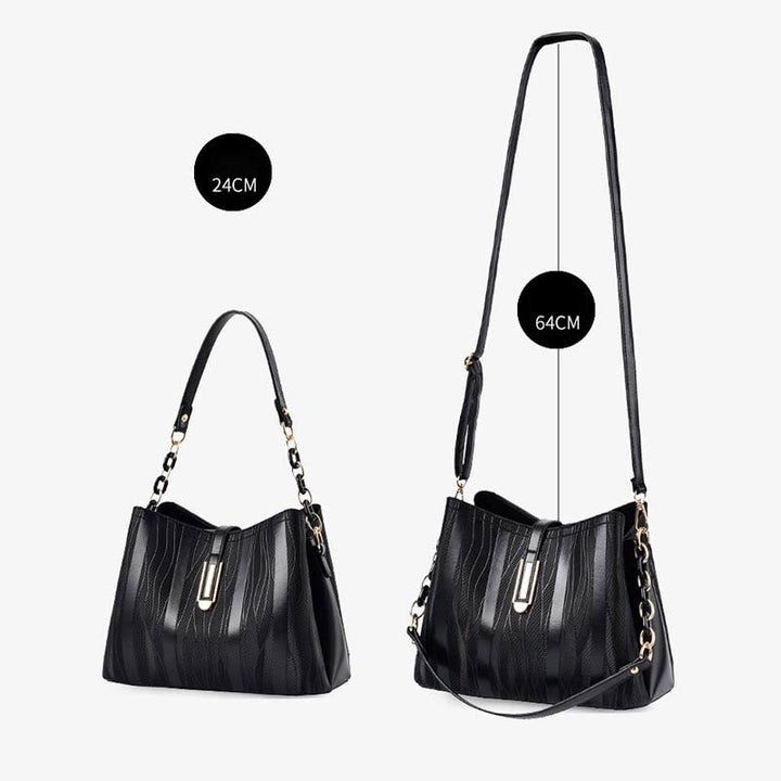 Stripe Pattern Handbag Women Large Vegan Leather Crossbody Bucket Bag