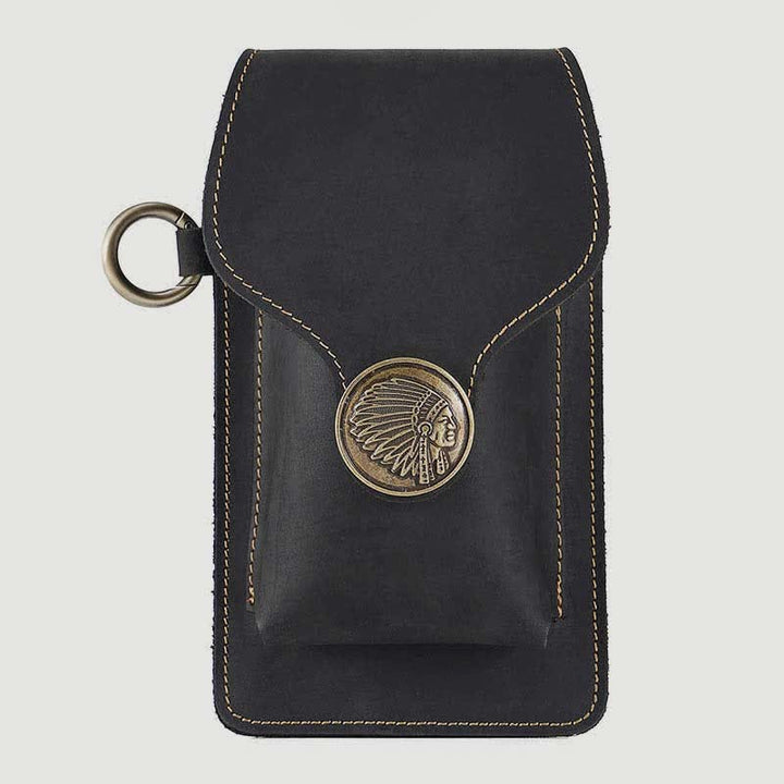 Vintage Leather Flip Phone Bag Belt Pouch with Cigarette Pocket