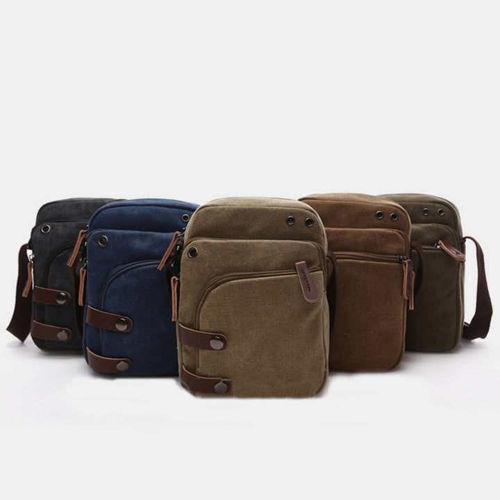Triple Zip Durable Canvas Crossbody Bag Messenger Bag