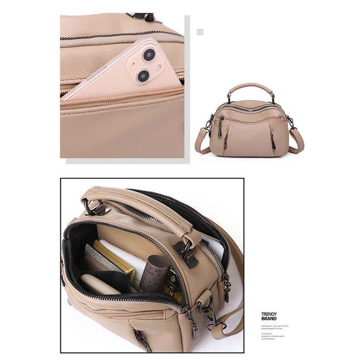 Multi-Pocket Leather Crossbody Purse for Women Small Top Handle Satchel Handbag
