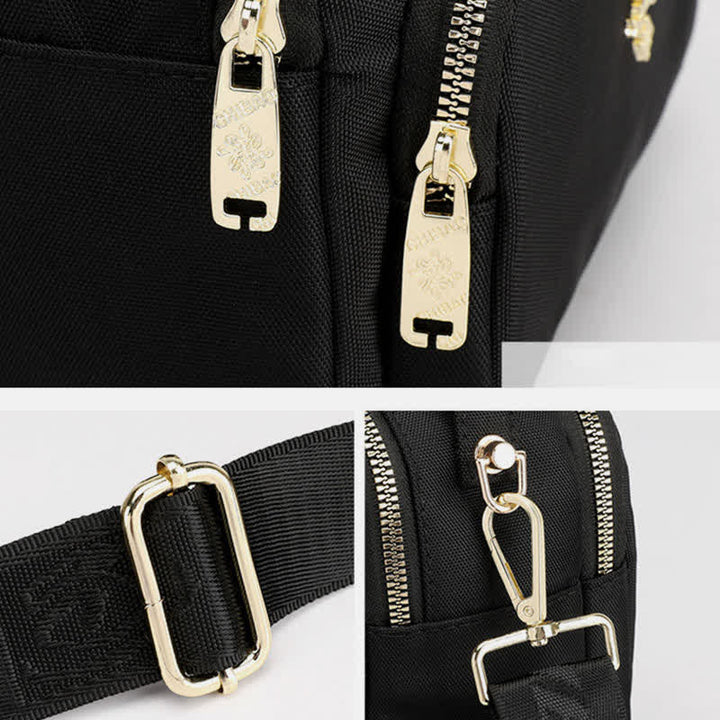 Triple Zip Crossbody Bag for Women Waterproof Lightweight Nylon Shoulder Handbag