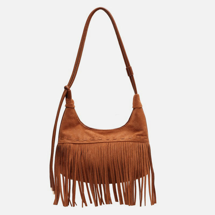 Tassel Underarm Bag For Women Retro Solid Color Shoulder Bag