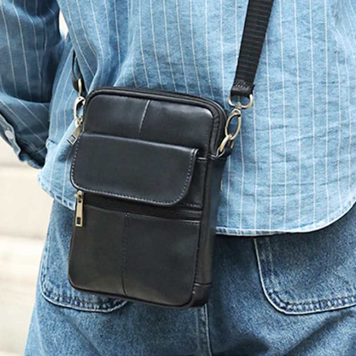 Real Leather Small Messenger Crossbody Bag for Men with Multiple Pockets