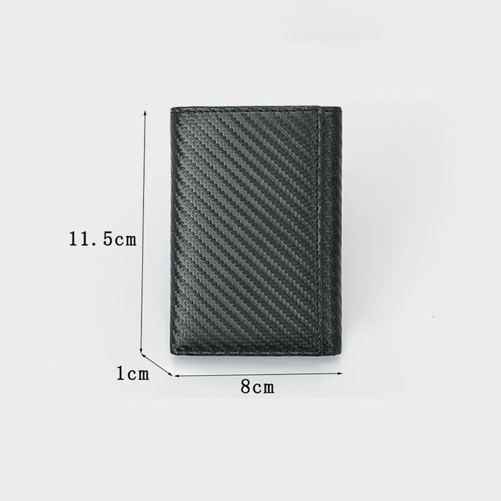 Trifold Mens Leather Wallet RFID Blocking Minimalist Carbon Fiber Pattern Wallet