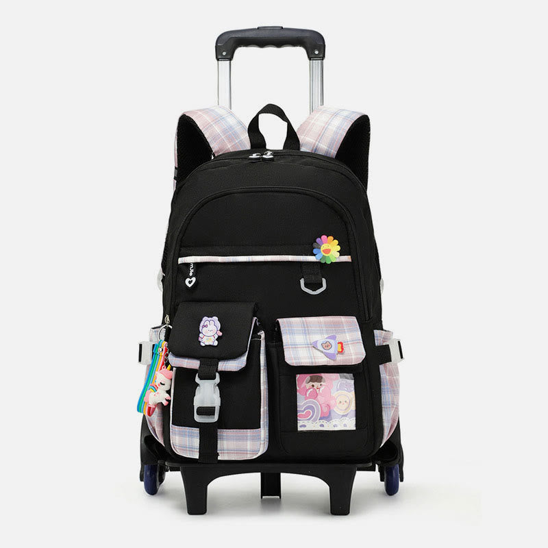 School Backpack For Kids Cute Pattern Rolling School Bag - Black - Sparkle Six Wheels - image 24